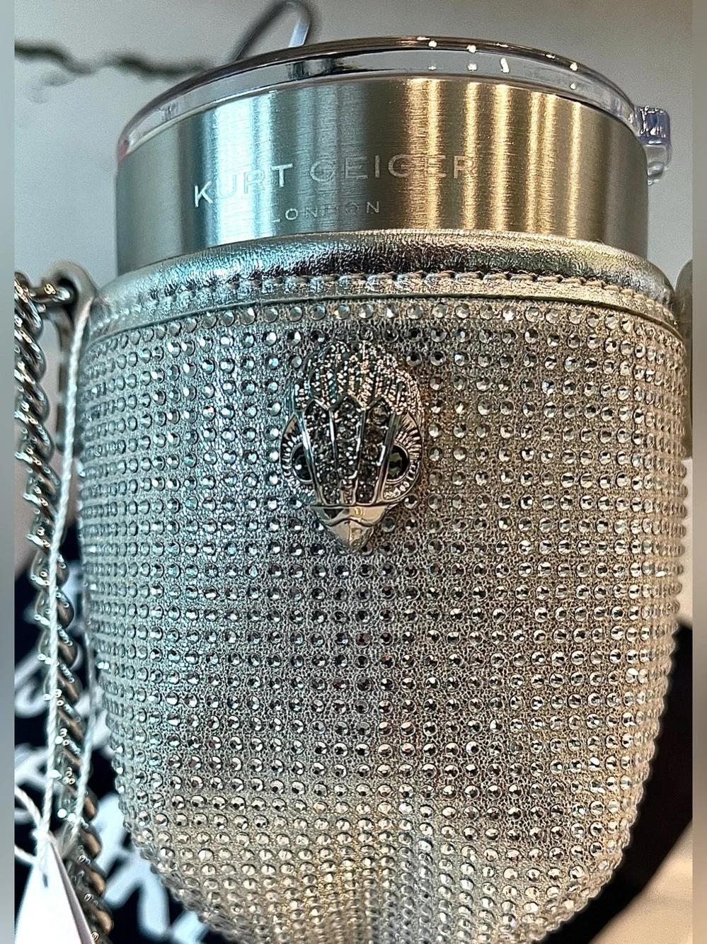 Kurt Geiger Wearable Wine Goblet/Insulated/lidded/Crystal Laden Cover +Dust Bag
